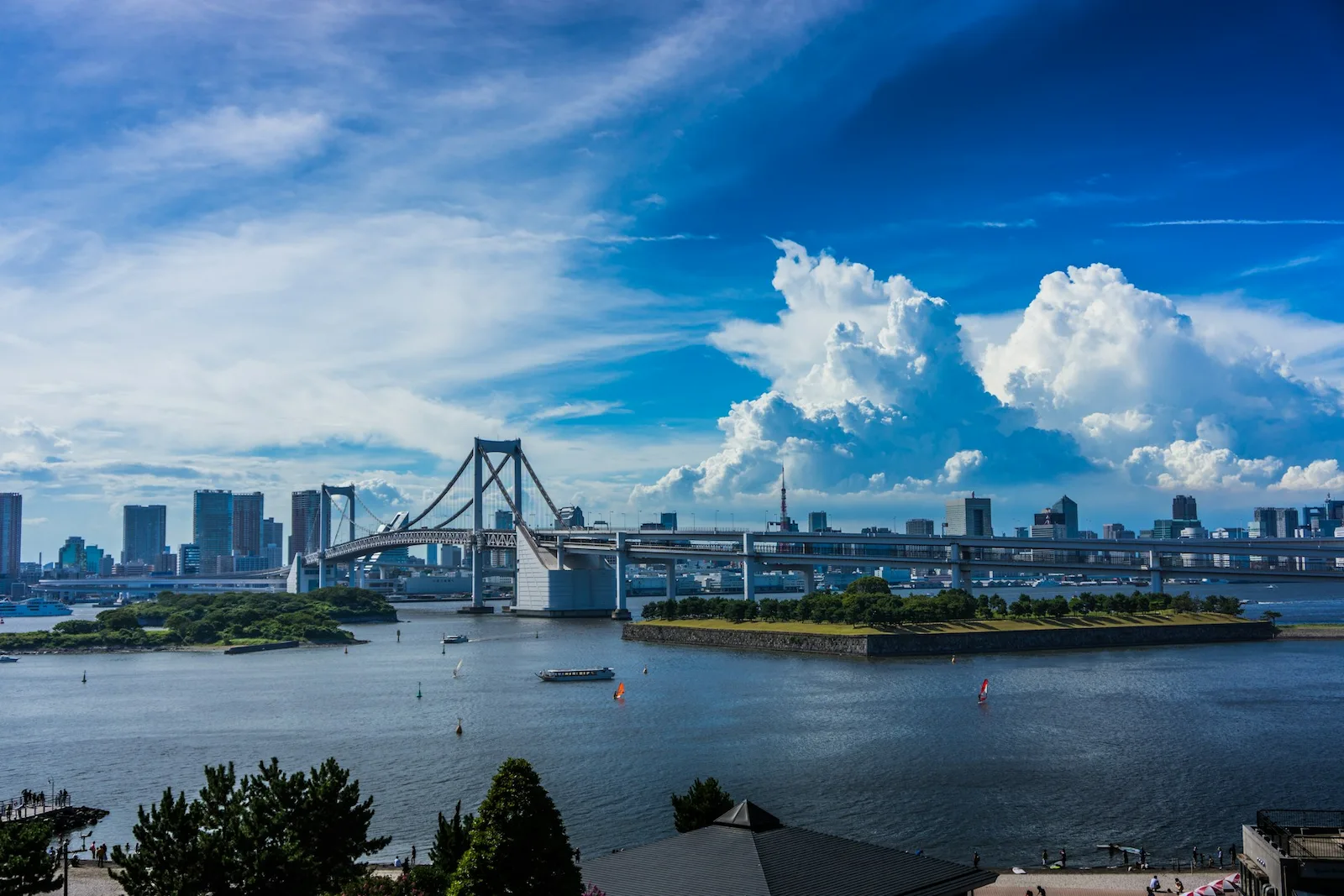 Odaiba e Rainbow Bridge al tramonto